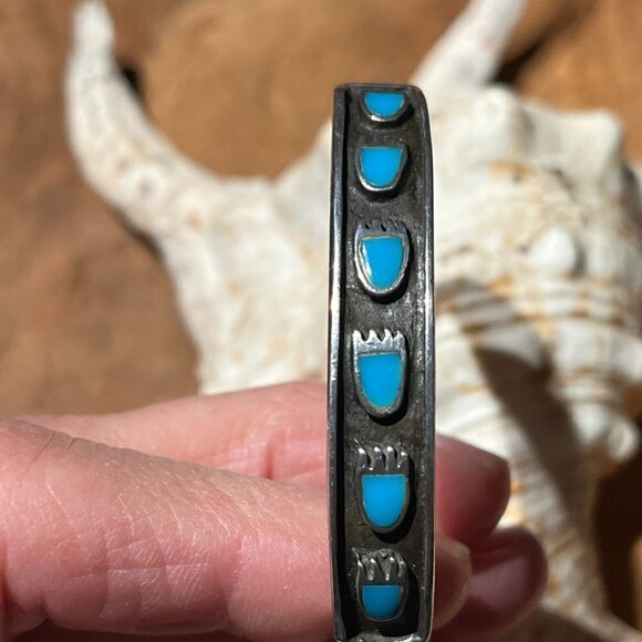 Old Pawn Sterling Native American Hopi Bear Claw Paw Turquoise Cuff Bracelet - Picture 3 of 8